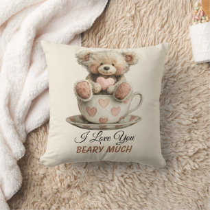 I Love You Beary Much In Cup Postcard Cushion