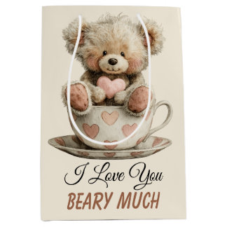 I Love You Beary Much In Cup Postcard Medium Gift Bag