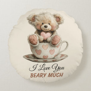 I Love You Beary Much In Cup Postcard Round Cushion