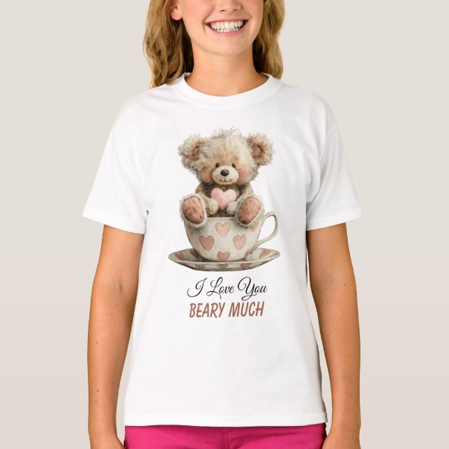 I Love You Beary Much In Cup Postcard T-Shirt (Front)