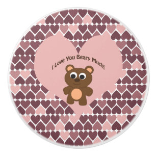 I Love You Beary Much Pink Hearts Ceramic Knob