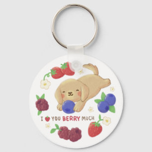 I Love You Berry Much: Cute Dog with Berries Key Ring