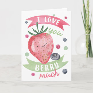 I Love You Berry Much Cute Watercolour Strawberry Card