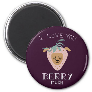 I Love You BERRY Much   Funny Strawberry Dog Pun Magnet