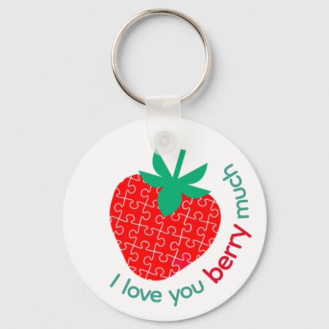 I Love You Berry Much Jigsaw Puzzle Strawberry Key Ring (Front)