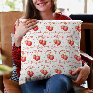 'I Love You Berry Much' Red Strawberry Valentine's Cushion