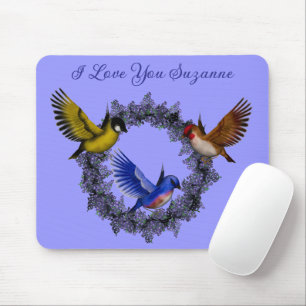I Love You Birds On Flower Wreath Personalised Mouse Pad