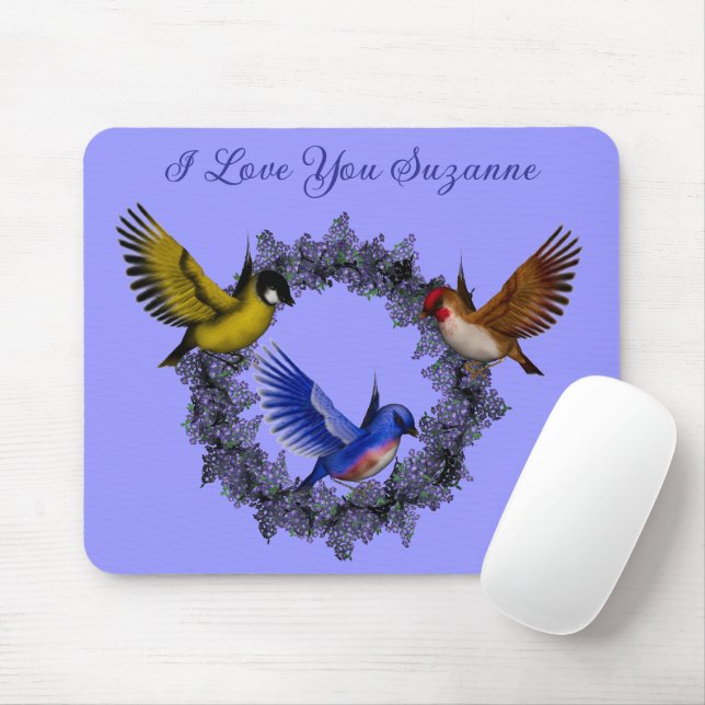 I Love You Birds On Flower Wreath Personalised Mouse Pad (With Mouse)