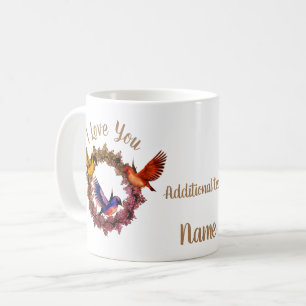 I Love You Birds On Flower Wreath Personalized Coffee Mug