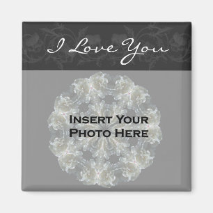 I Love You Black Floral Customisable Photo Magnet