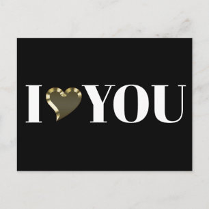 I Love You black gold heart modern typography bold Postcard