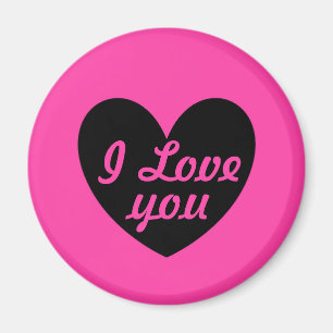 "I love you" Black heart on fuchsia pink Magnet