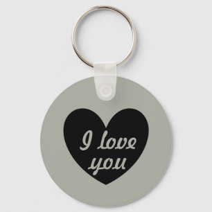 "I love you" Black heart on Pussywillow Grey Key Ring