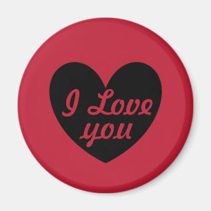 "I love you" Black heart on red Magnet