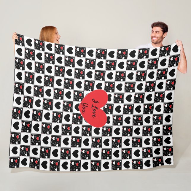 I Love You, Black Red White Fleece Blanket (In Situ)