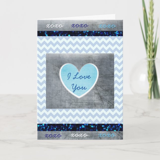 'I Love You" Blue and Grey Masculine Card (Front)
