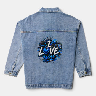 I Love You Blue Graphic Denim Jacket | Romantic