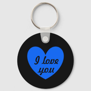 "I love you" Blue heart on black Key Ring