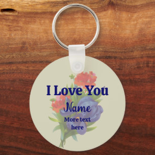 I Love You Blue Iris Flower Bouquet Personalised Key Ring