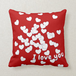 I Love You -  Both Sides White Hearts On Red Cushion