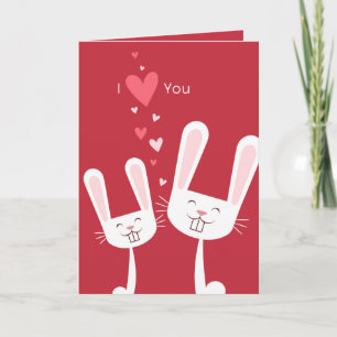 I Love You Bunny Rabbits (red) Valentine Holiday Card