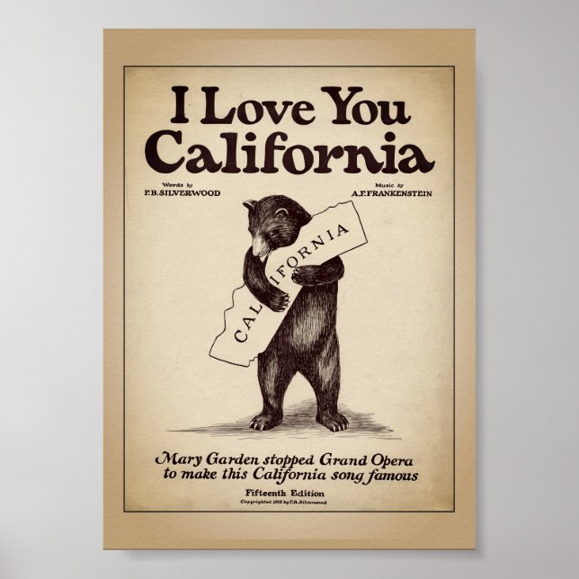  I Love You California Bear Hugging Map Poster (Front)
