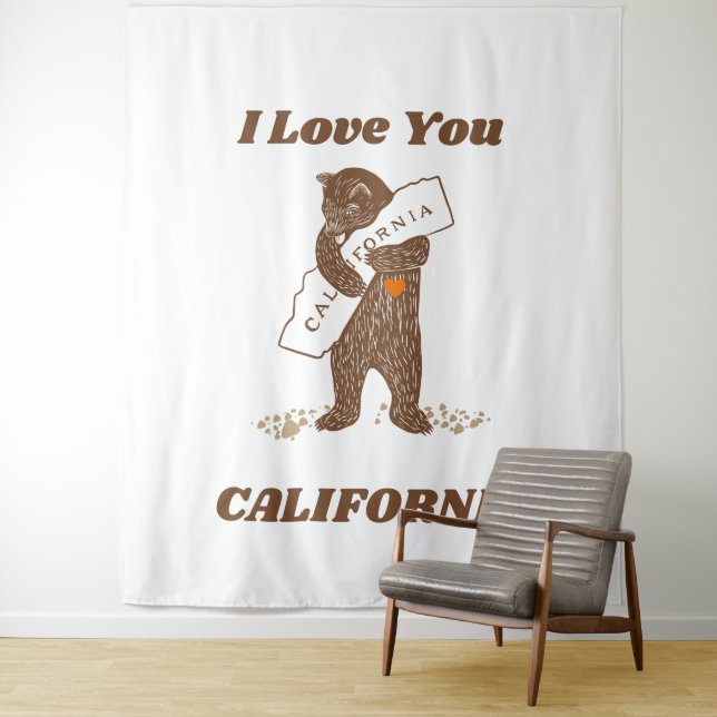 I Love You California Bear Hugging Map Tapestry (In Situ)