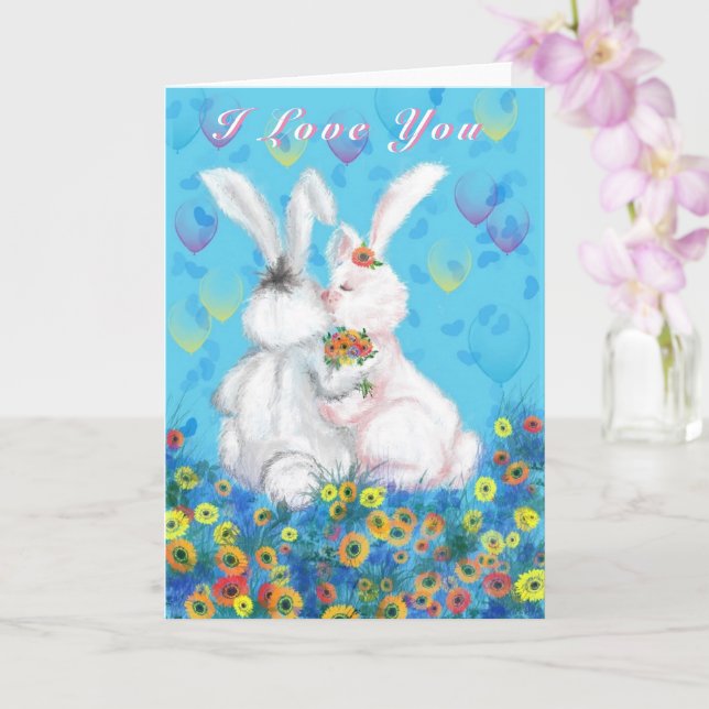 I Love You Card Couple Romantic Bunny Love (Orchid)