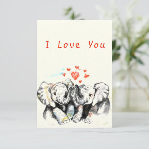 I Love You Card Romantic Couple Elephant Painting
