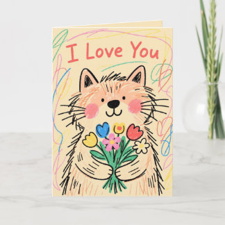I Love You Card Scribble Cat