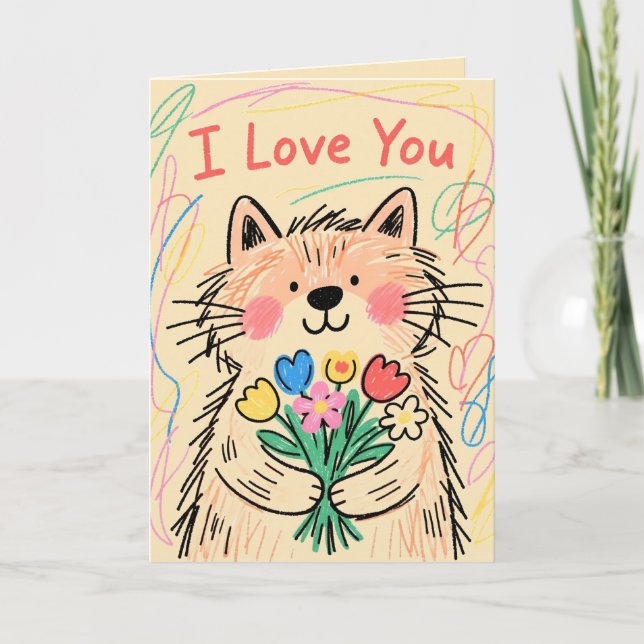 I Love You Card Scribble Cat (Front)