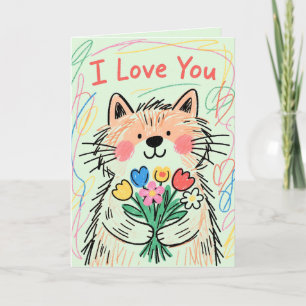 I Love You Card Scribble Cat