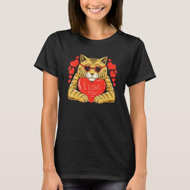 I Love You Cat Heart Valentines Day Kitten Kitty P T-Shirt (Front)