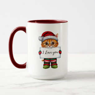 I Love You, Cat Personalised Christmas Mug
