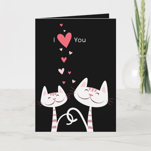 I Love You Cats (black) Valentine Holiday Card (Front)