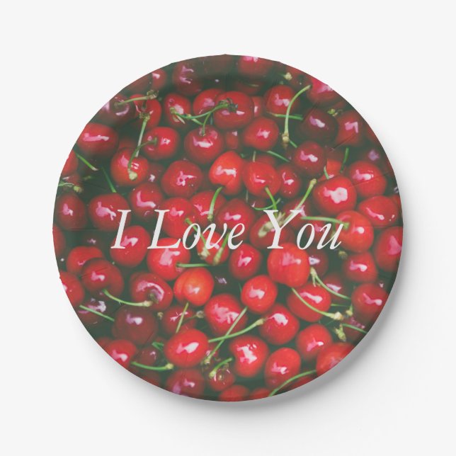 I Love You - Cherry design Paper Plate (Front)
