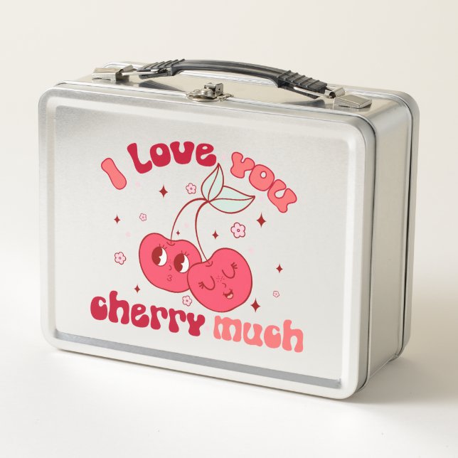 I Love You Cherry Much | Cute & Punny Cherry Metal Lunch Box (Front)