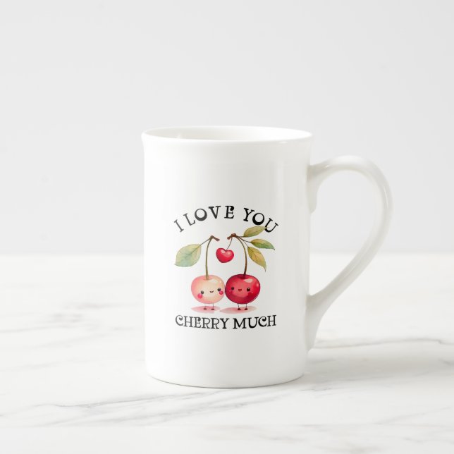 I Love You Cherry Much Valentines Day Bone China Mug (Right)