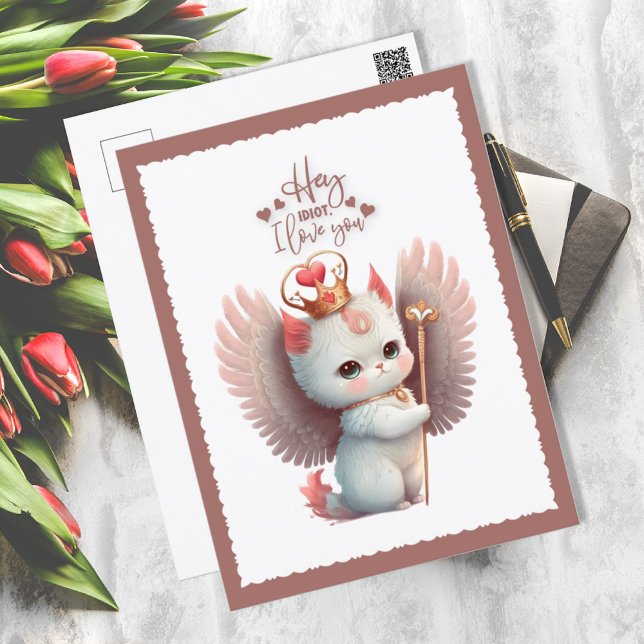 I Love You Chibi Angel Kitty Cat Valentine Holiday Postcard (Creator Uploaded)