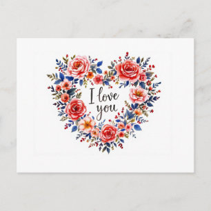 I Love You, Colourful Flower Design, Postcard