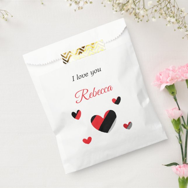 I love you colourful hearts white favour bags (Sealed)