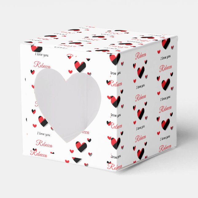 I love you colourful hearts white favour box (Front Side)