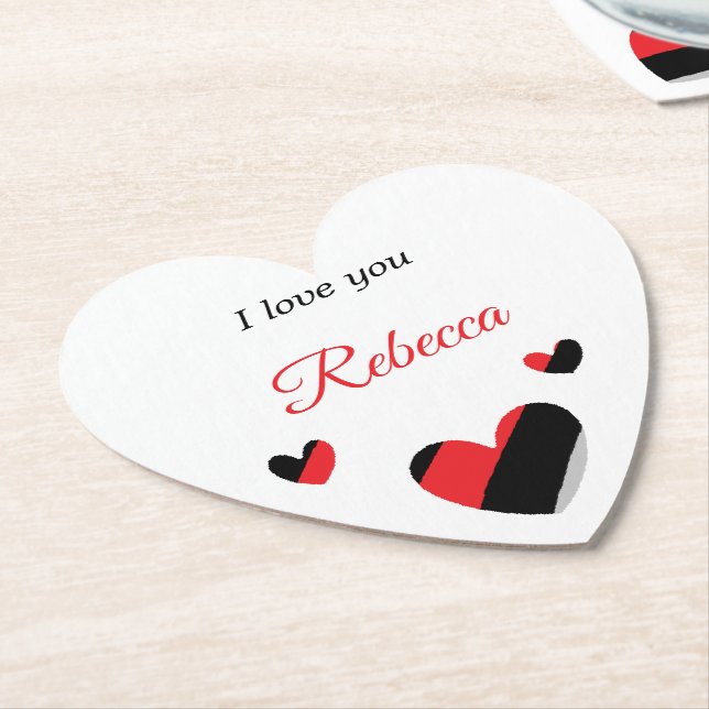I love you colourful hearts white paper coaster (Angled)