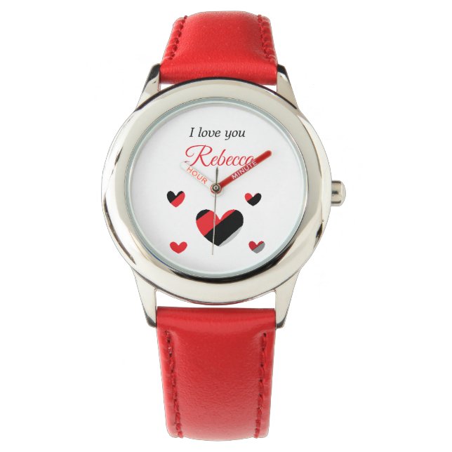 I love you colourful hearts white watch (Front)