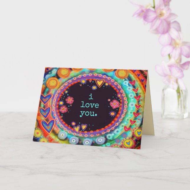 I Love You Colourful Whimsical Fun Valentine Card (Orchid)