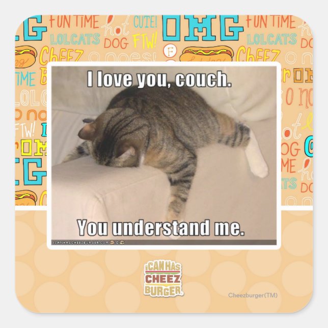 I love you, couch. square sticker (Front)