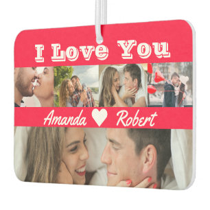 I Love You Couple Photo Collage Custom Name Red Car Air Freshener