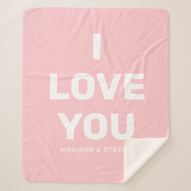 I Love You Couples Pink Valentines Personalised Sherpa Blanket (Front)
