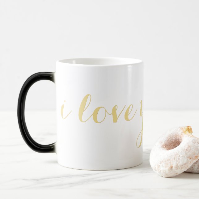 I Love You Custom Name Faux Gold Script Coffee Tea Magic Mug (With Donut)