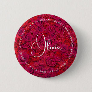 I Love You Custom Name Red Roses Love 6 Cm Round Badge